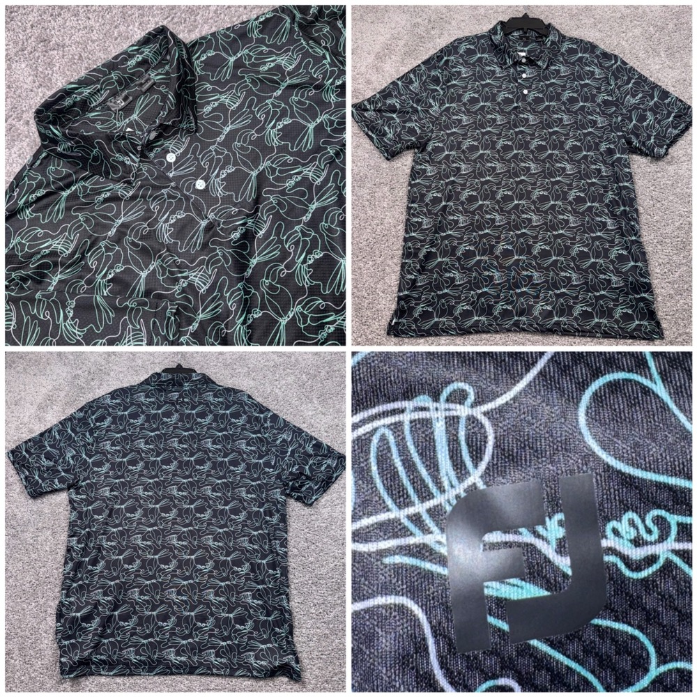 FootJoy Performance Golf Polo Mens Stretch Toucan Print Black XL NEW